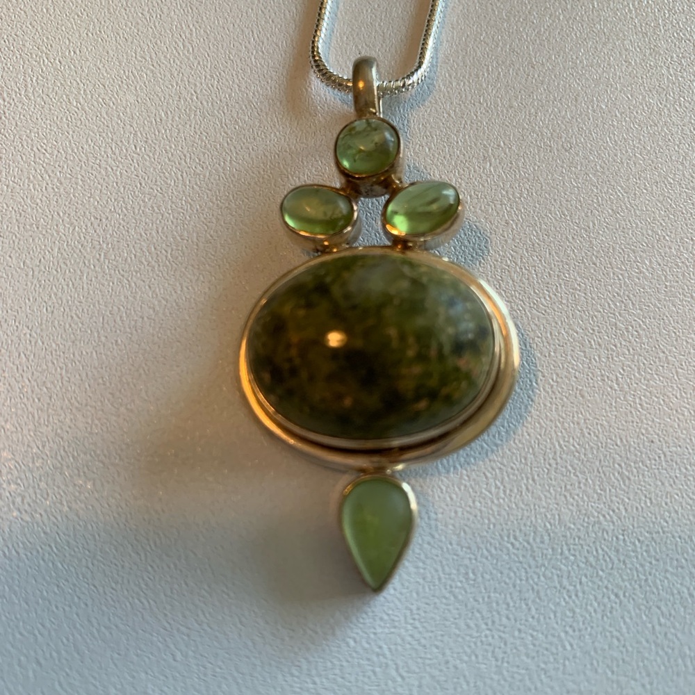 Vesuvianite and peridot sterling silver pendant.